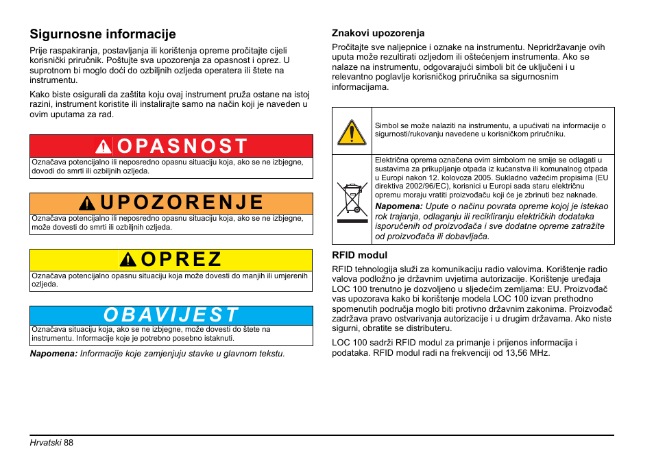 Sigurnosne informacije | Hach-Lange LOC 100 User Manual | Page 88 / 231