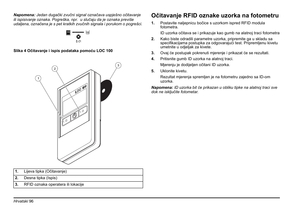 Očitavanje rfid oznake uzorka na fotometru | Hach-Lange LOC 100 User Manual | Page 96 / 231