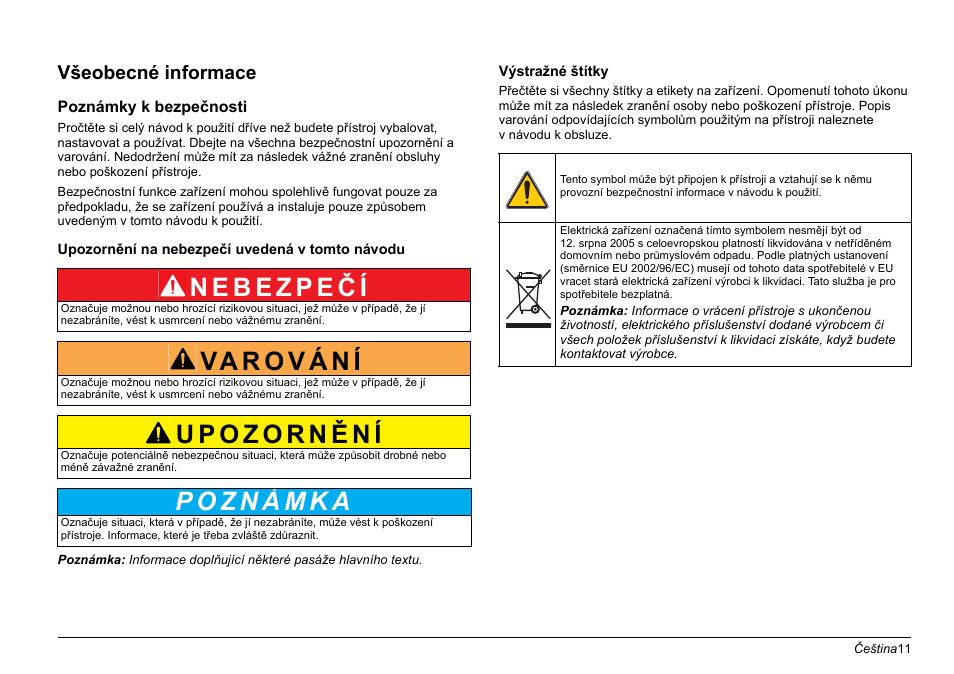 Čeština, Všeobecné informace | Hach-Lange LZV902 User Manual | Page 11 / 169