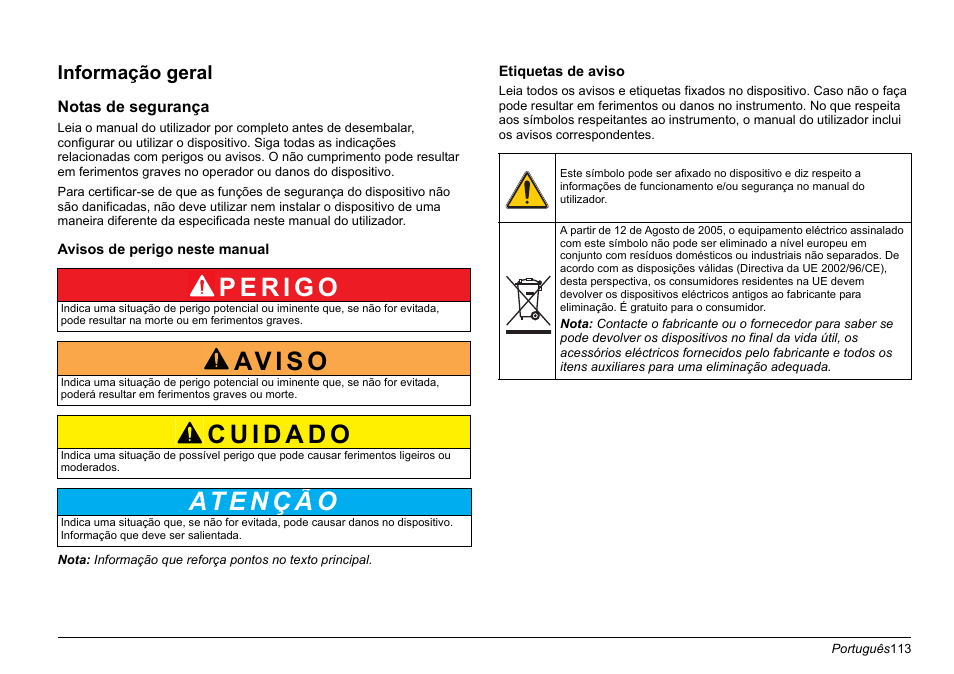 Português, Av i s o, Informação geral | Hach-Lange LZV902 User Manual | Page 113 / 169