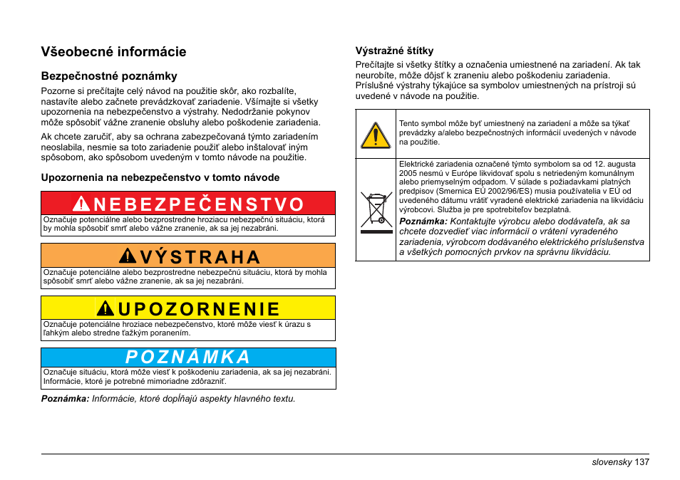 Slovenský jazyk, Všeobecné informácie | Hach-Lange LZV902 User Manual | Page 137 / 169