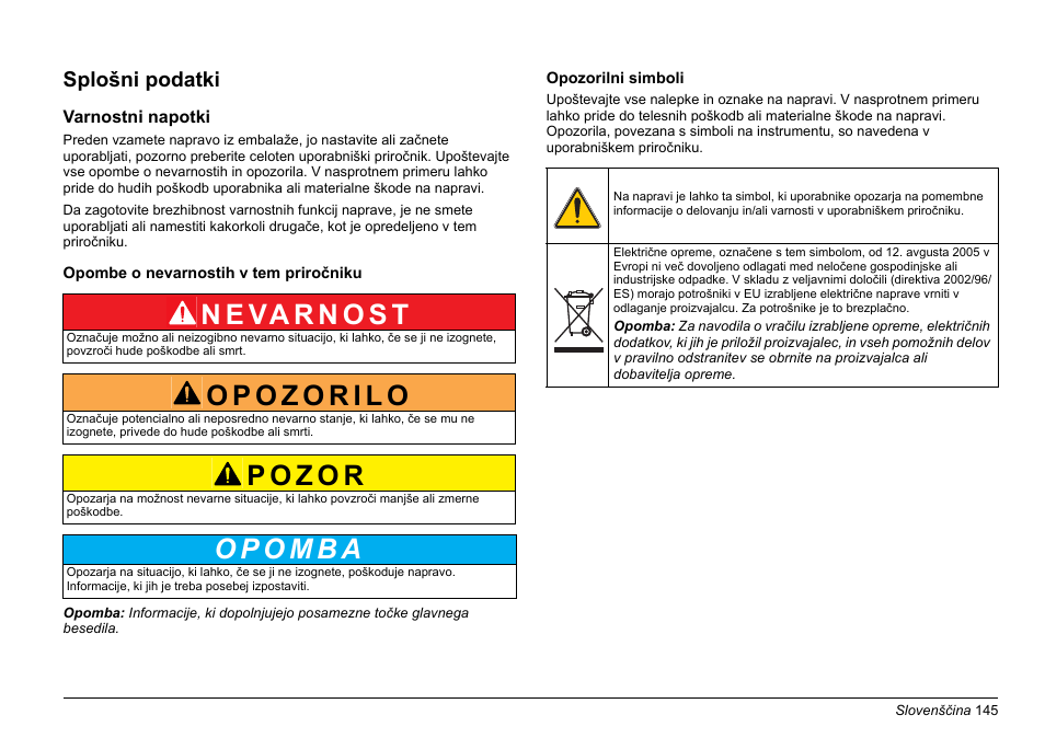Slovenšcina, Splošni podatki | Hach-Lange LZV902 User Manual | Page 145 / 169