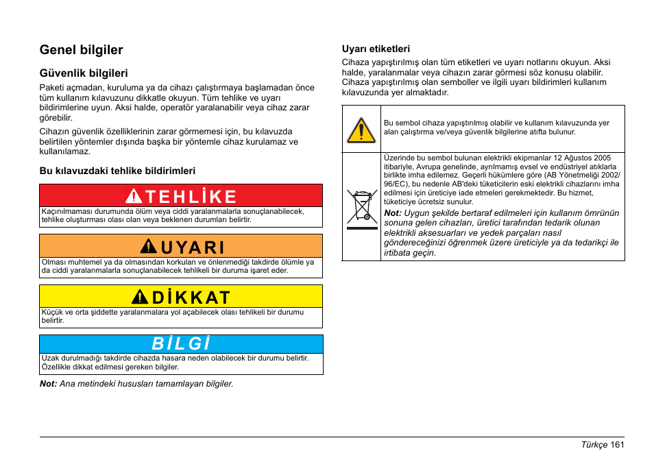 Türkçe, U ya r i, Genel bilgiler | Hach-Lange LZV902 User Manual | Page 161 / 169