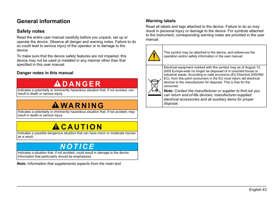 English, General information | Hach-Lange LZV902 User Manual | Page 43 / 169