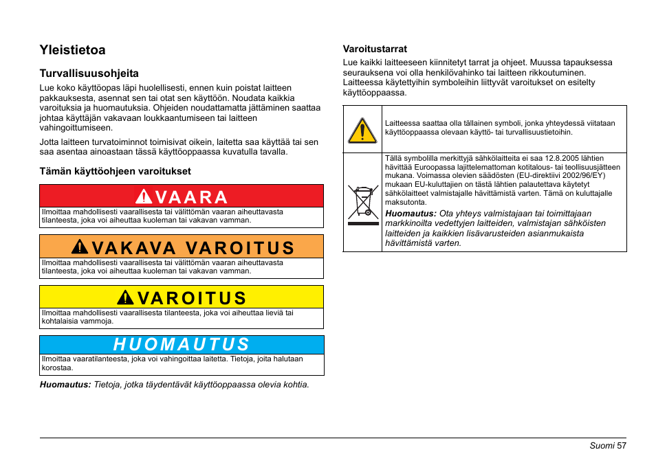 Suomi, Va a r a, Yleistietoa | Hach-Lange LZV902 User Manual | Page 57 / 169