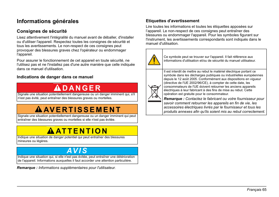 Français, Av i s, Informations générales | Hach-Lange LZV902 User Manual | Page 65 / 169