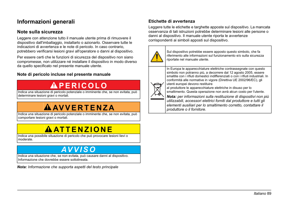 Italiano, Informazioni generali | Hach-Lange LZV902 User Manual | Page 89 / 169