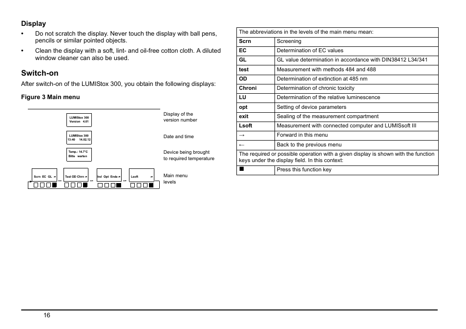 Switch-on, Display | Hach-Lange LUMISTOX 300 Basic User Manual User Manual | Page 17 / 38