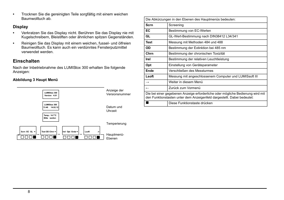 Einschalten, Display | Hach-Lange LUMISTOX 300 Basic User Manual User Manual | Page 9 / 38
