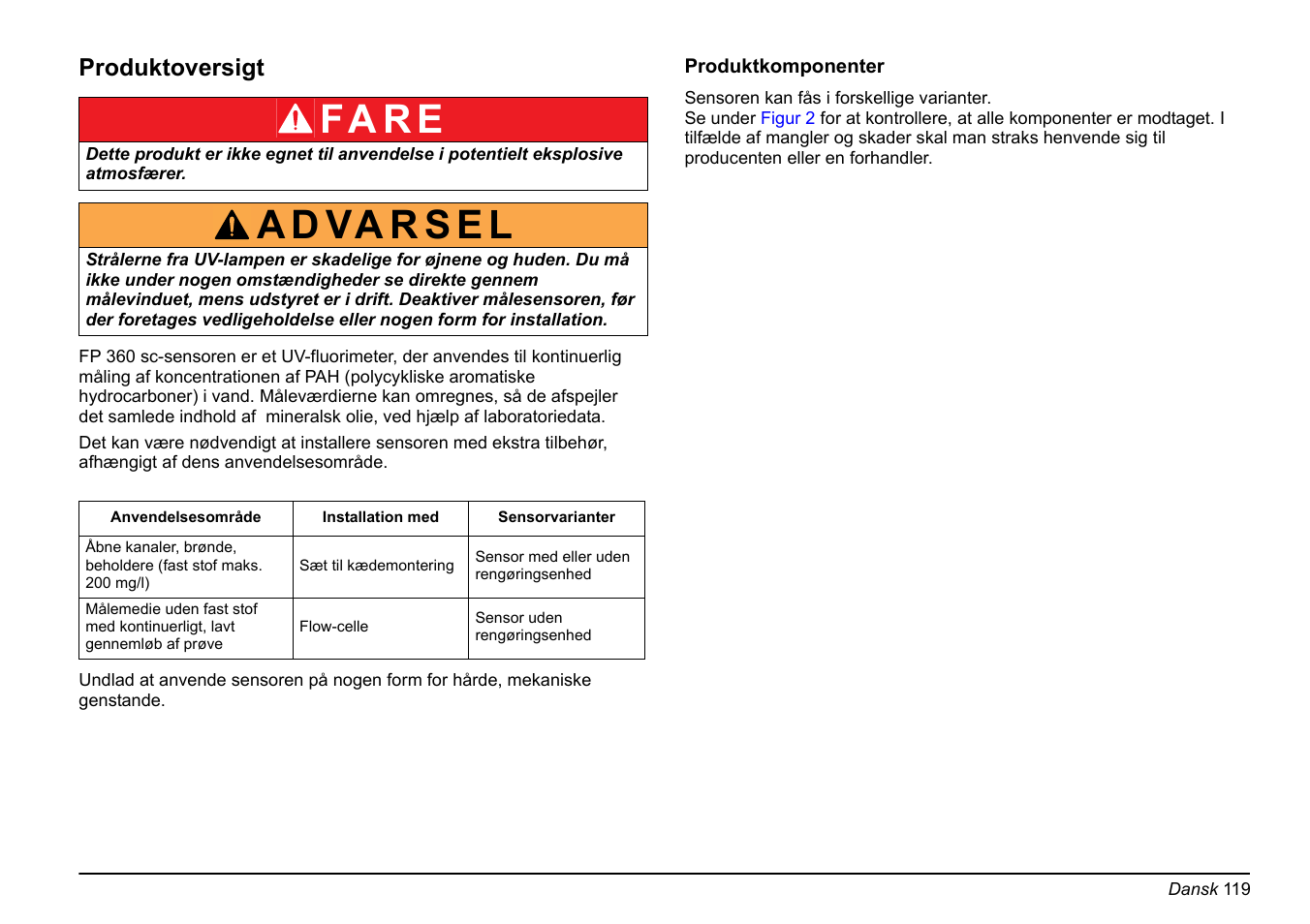 Fa r e, Produktoversigt | Hach-Lange FP 360 sc Basic User Manual User Manual | Page 119 / 359