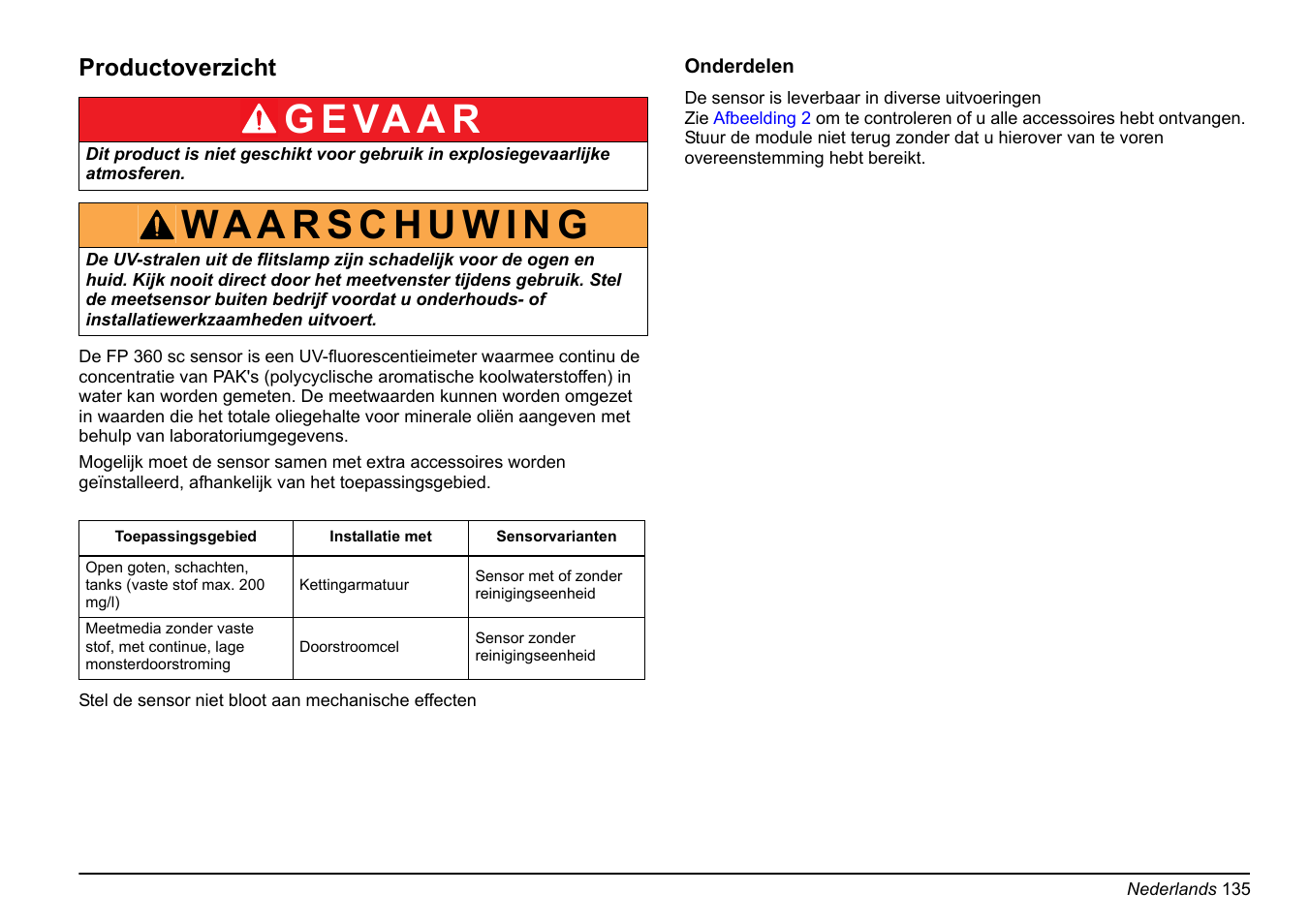 G e va a r, Productoverzicht | Hach-Lange FP 360 sc Basic User Manual User Manual | Page 135 / 359