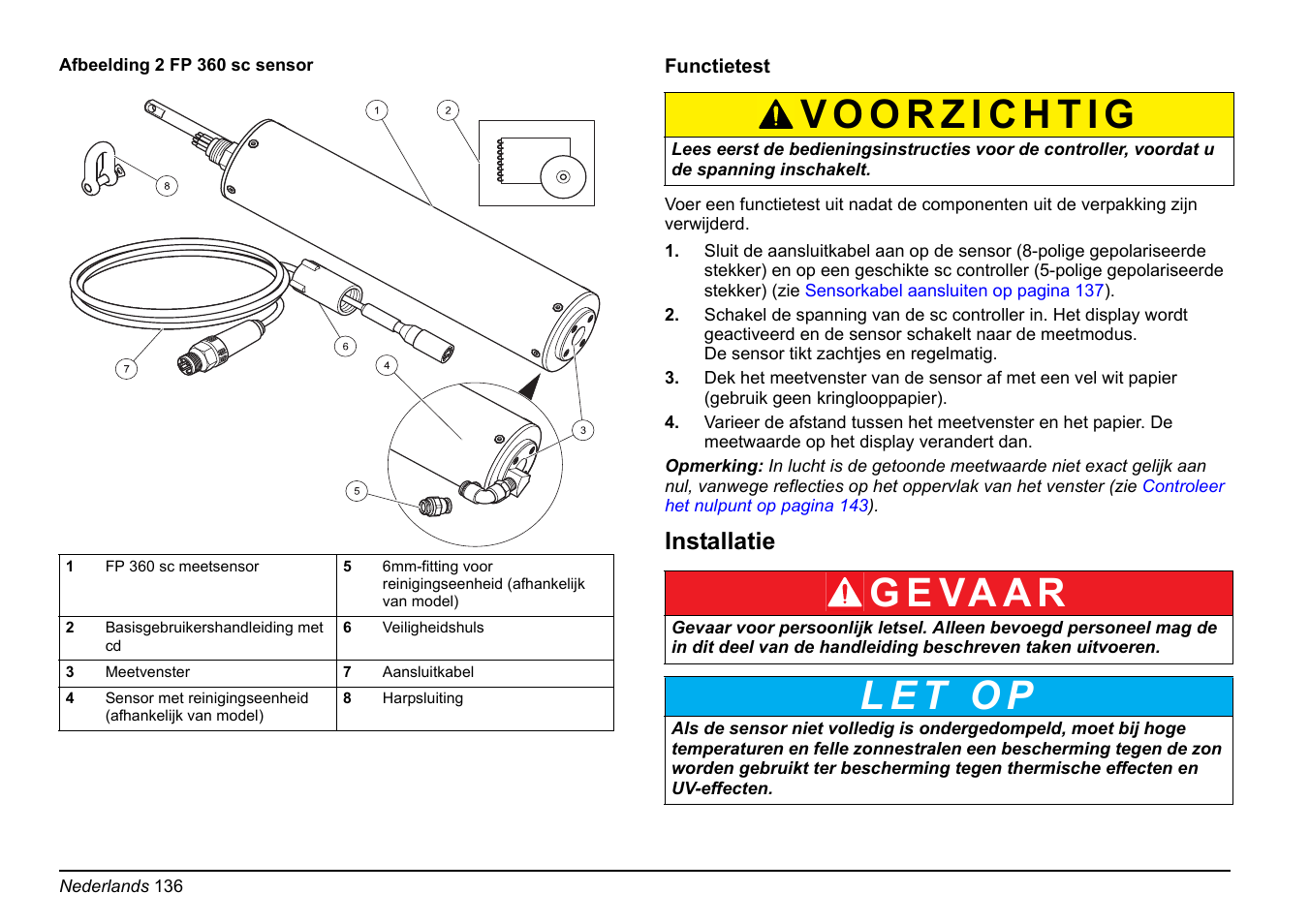 G e va a r, Installatie | Hach-Lange FP 360 sc Basic User Manual User Manual | Page 136 / 359