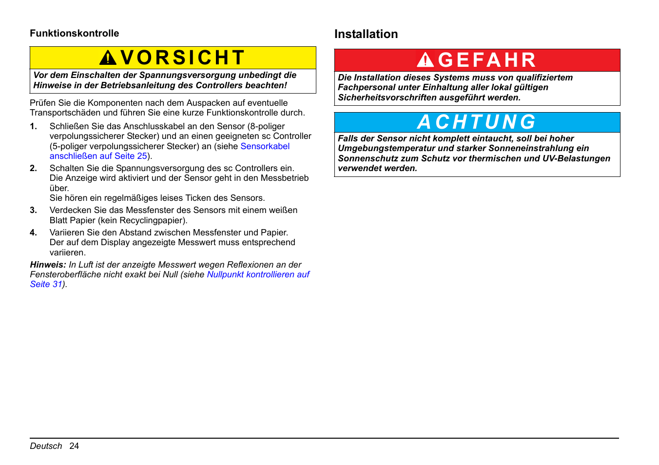 G e fa h r | Hach-Lange FP 360 sc Basic User Manual User Manual | Page 24 / 359
