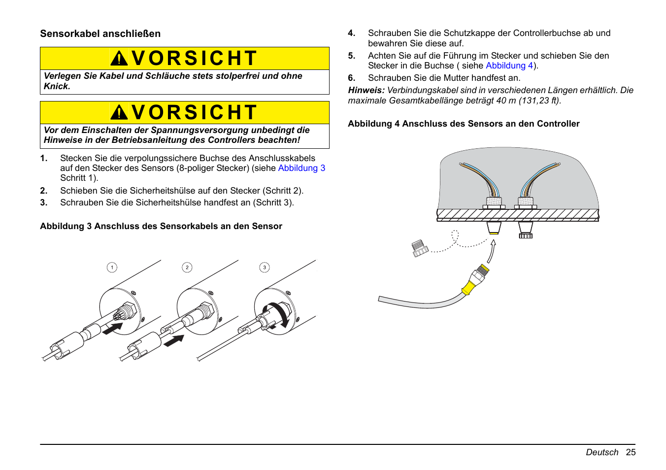 Iehe, Sensorkabel, Anschließen auf seite 25 | Hach-Lange FP 360 sc Basic User Manual User Manual | Page 25 / 359