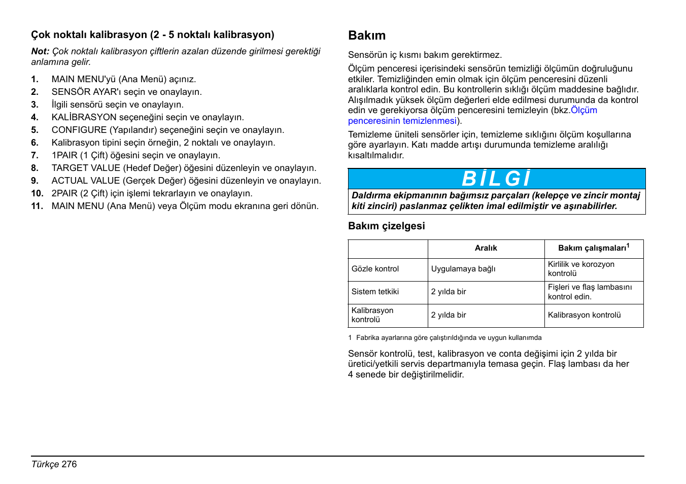 Çok noktalı kalibrasyon (2 - 5 noktalı, Kalibrasyon), sayfa 276, Bakım | Hach-Lange FP 360 sc Basic User Manual User Manual | Page 276 / 359