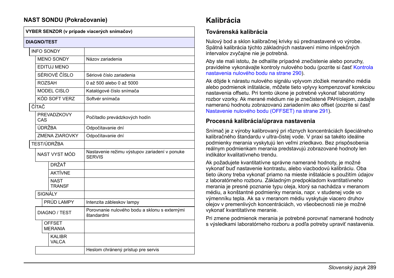 Kalibrácia na strane 289, Kalibrácia | Hach-Lange FP 360 sc Basic User Manual User Manual | Page 289 / 359