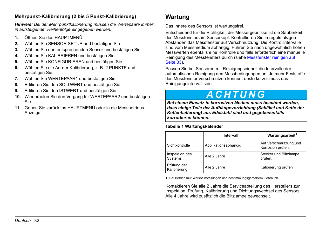 Mehrpunkt, Wartung | Hach-Lange FP 360 sc Basic User Manual User Manual | Page 32 / 359