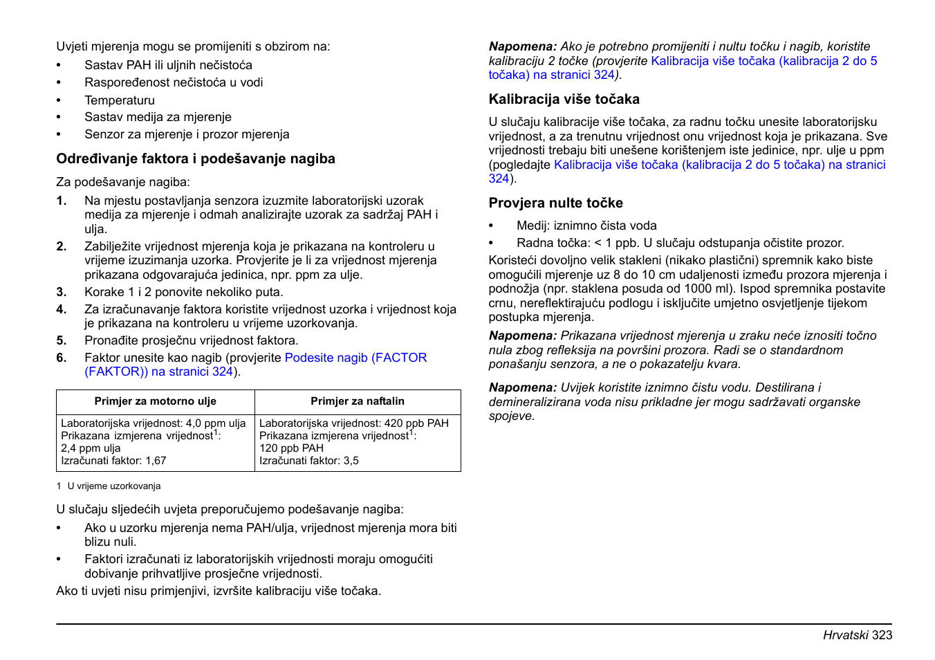 A (pogledajte, Provjera nulte točke na, Stranici 323 | Pogrešaka (pogledajte, Provjera nulte točke na stranici 323 | Hach-Lange FP 360 sc Basic User Manual User Manual | Page 323 / 359