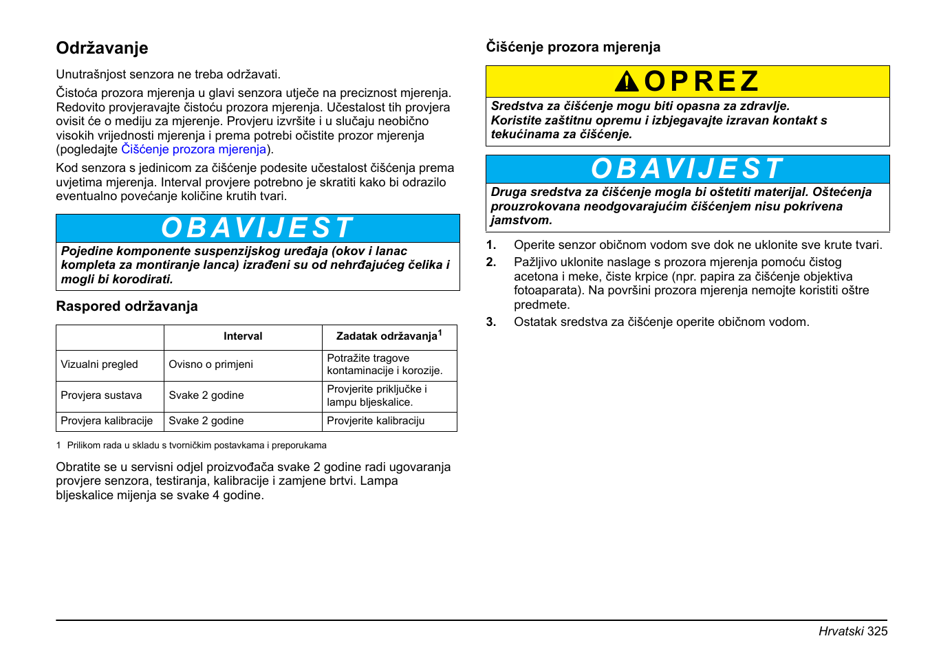 Održavanje | Hach-Lange FP 360 sc Basic User Manual User Manual | Page 325 / 359