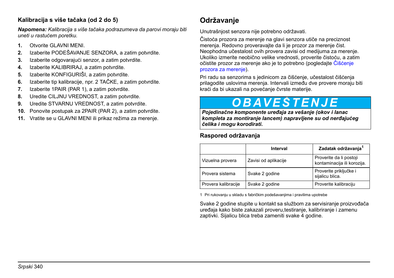 Kalibracija s više tačaka (od 2, Do 5) na stranici 340, Dajte | Održavanje | Hach-Lange FP 360 sc Basic User Manual User Manual | Page 340 / 359