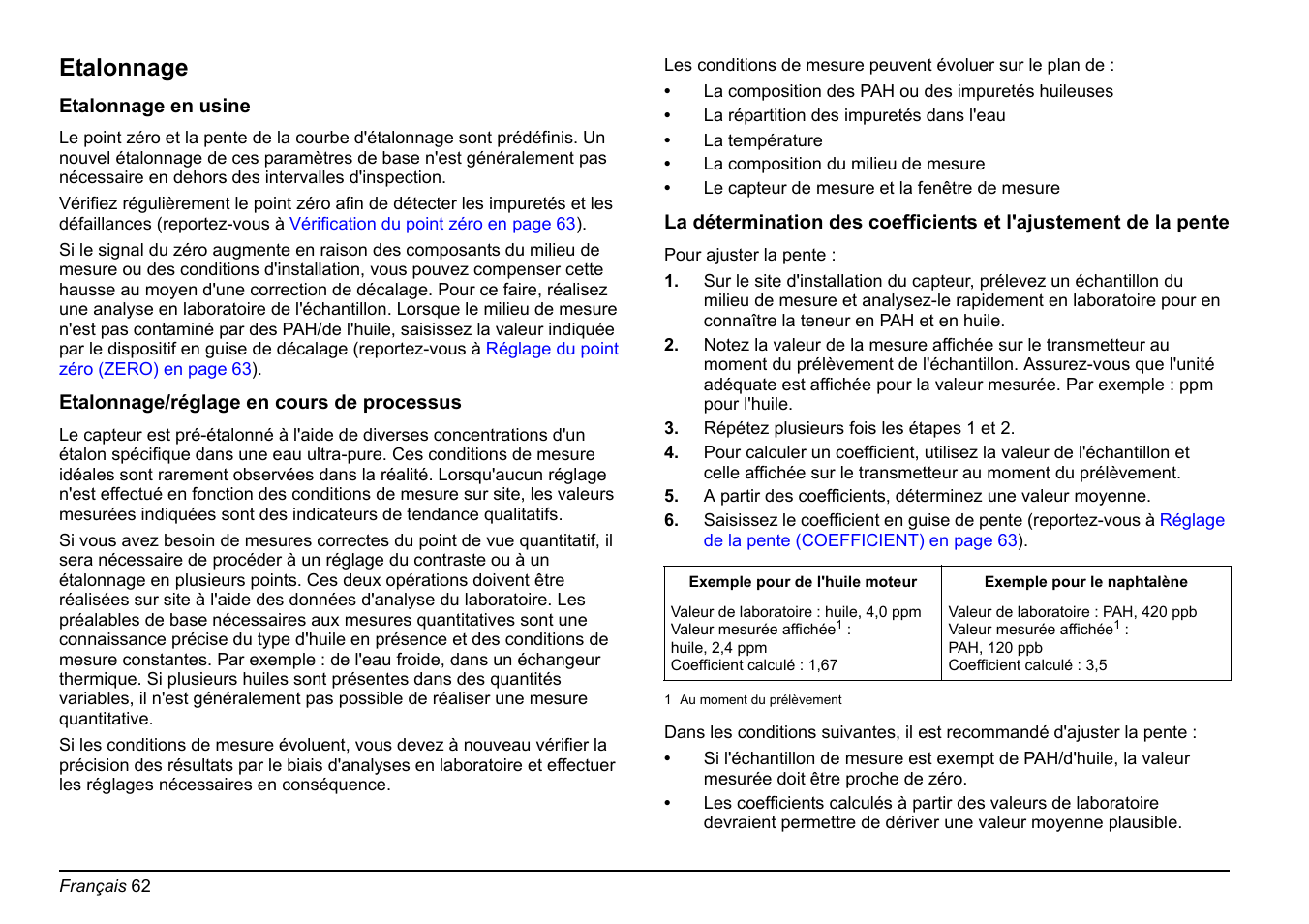 Etalonnage en, Etalonnage | Hach-Lange FP 360 sc Basic User Manual User Manual | Page 62 / 359