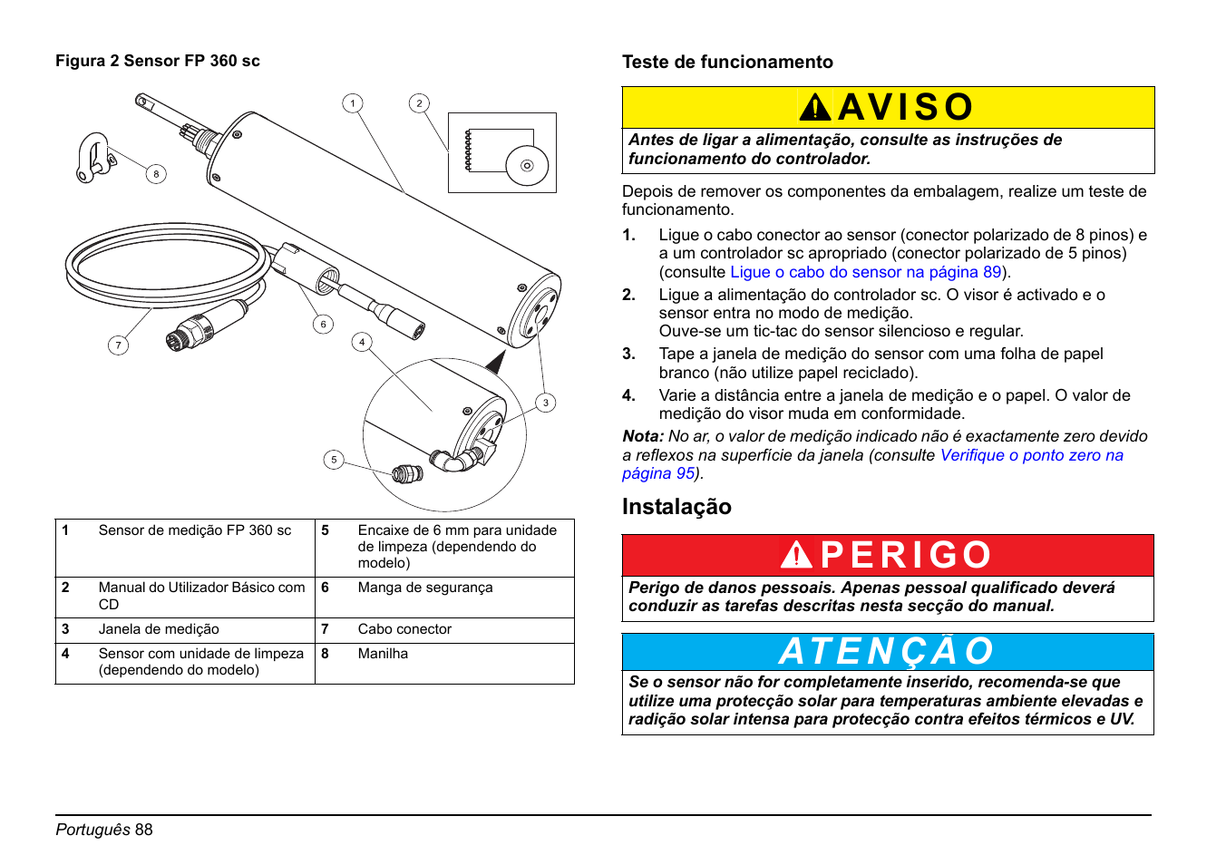 Av i s o, Instalação | Hach-Lange FP 360 sc Basic User Manual User Manual | Page 88 / 359