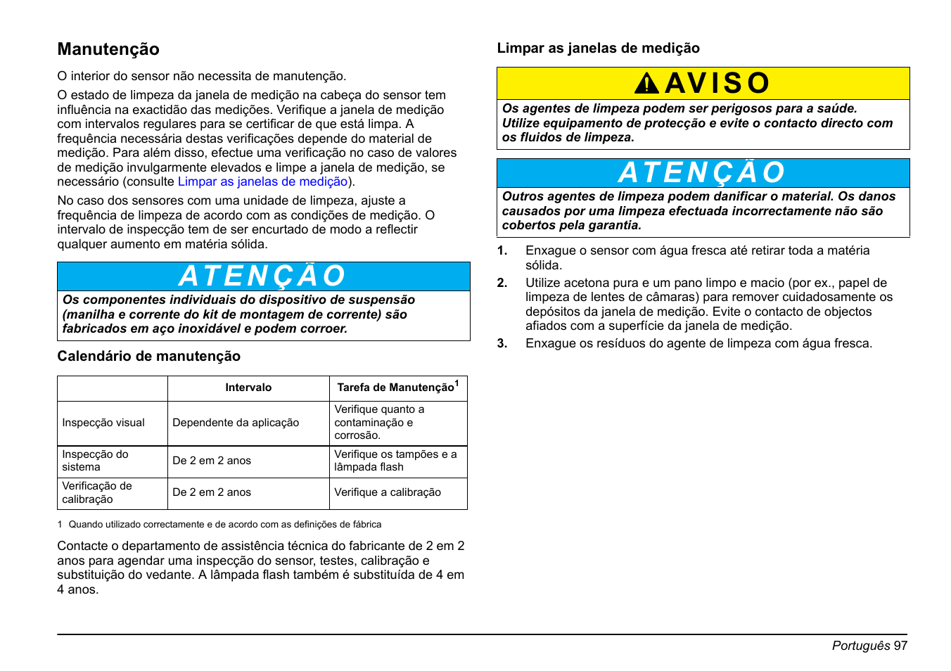 Av i s o, Manutenção | Hach-Lange FP 360 sc Basic User Manual User Manual | Page 97 / 359