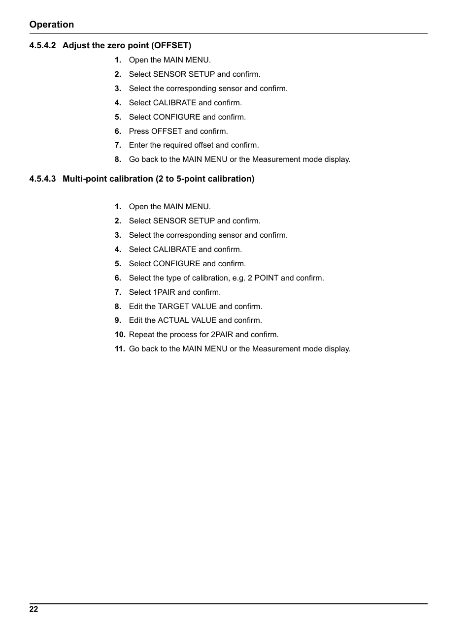2 adjust the zero point (offset), Section, To section | Operation | Hach-Lange FP 360 sc User Manual User Manual | Page 22 / 36
