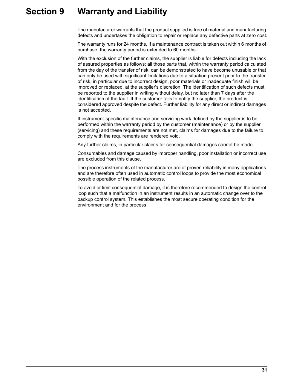 Section 9 warranty and liability | Hach-Lange FP 360 sc User Manual User Manual | Page 31 / 36