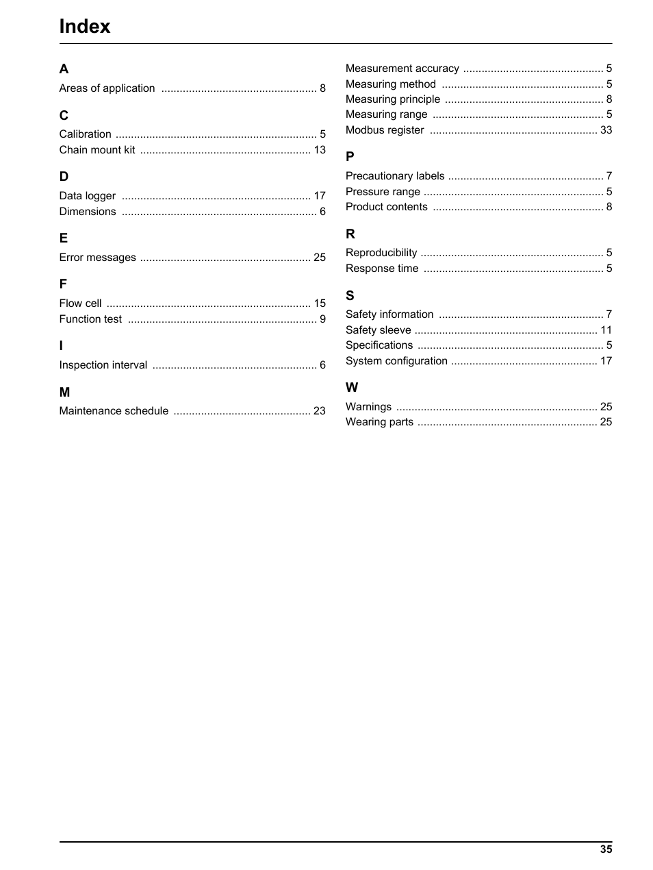 Index | Hach-Lange FP 360 sc User Manual User Manual | Page 35 / 36