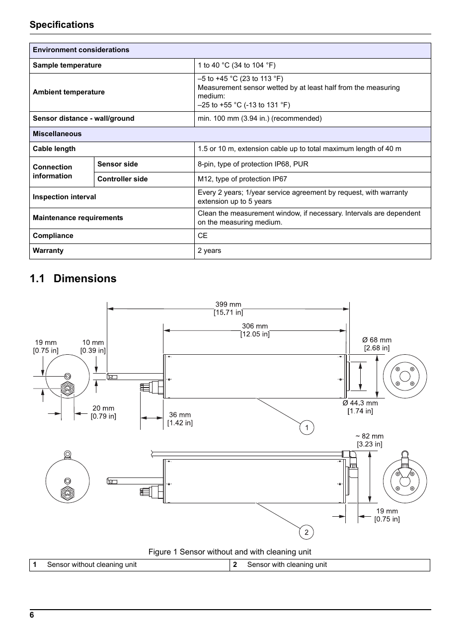 1 dimensions, Specifications | Hach-Lange FP 360 sc User Manual User Manual | Page 6 / 36