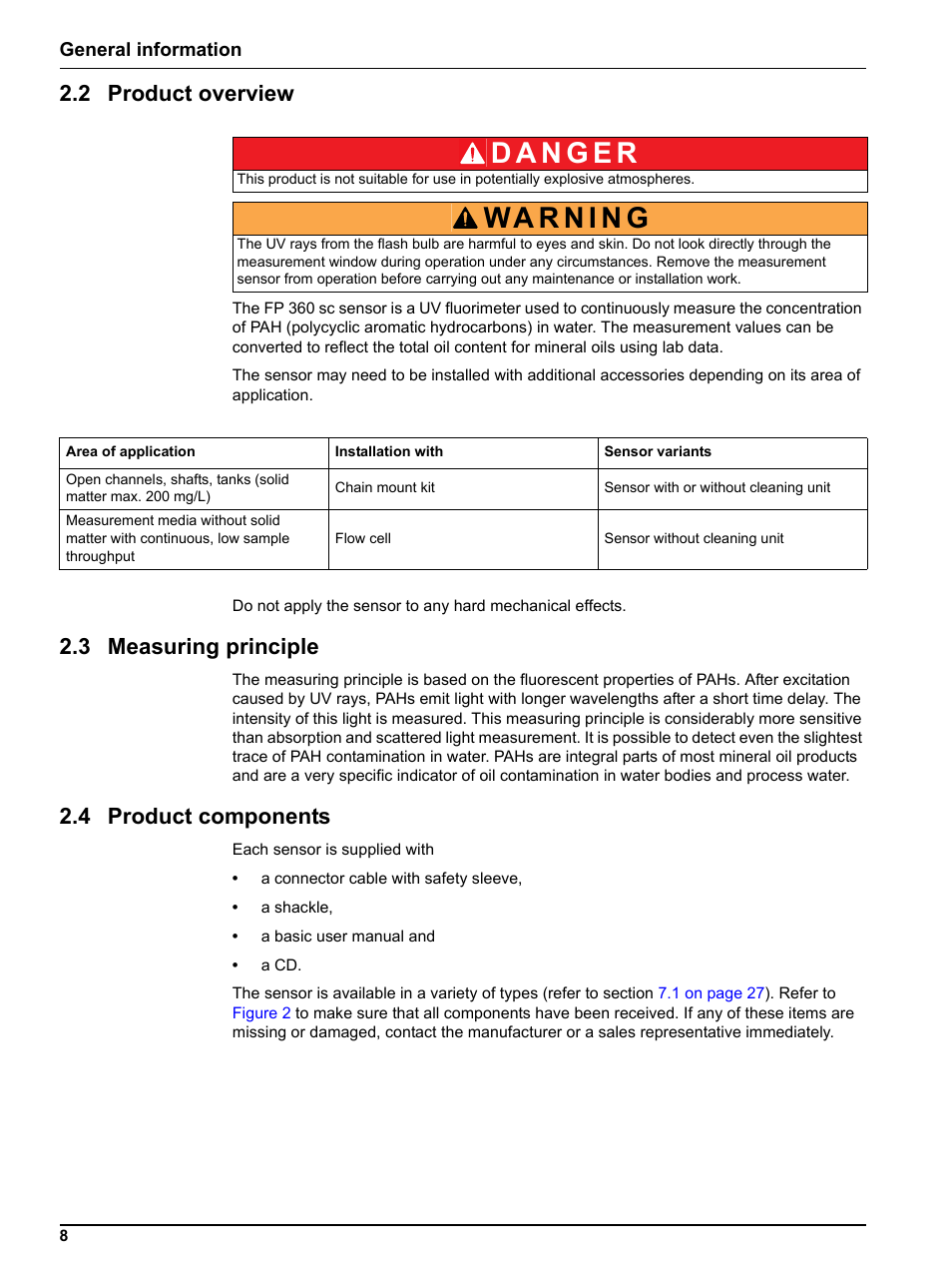 2 product overview, 3 measuring principle, 4 product components | Hach-Lange FP 360 sc User Manual User Manual | Page 8 / 36