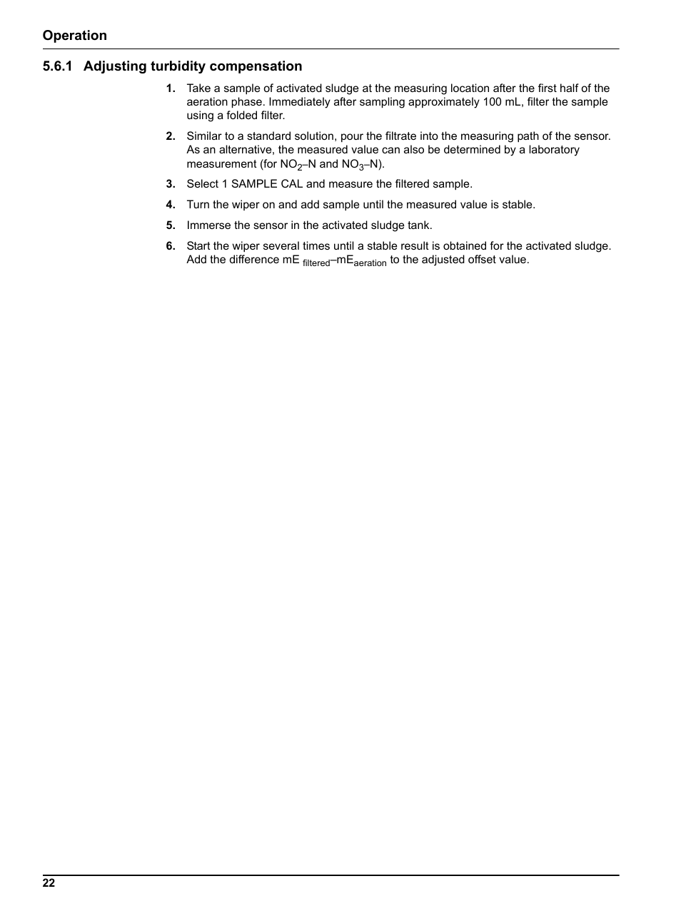1 adjusting turbidity compensation, Operation 5.6.1 adjusting turbidity compensation | Hach-Lange NITRATAX sc User Manual | Page 24 / 42
