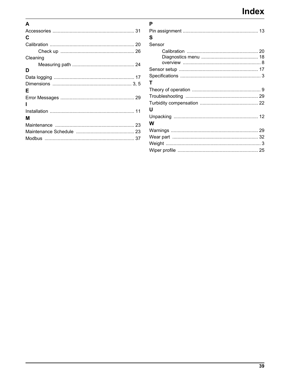 Index | Hach-Lange NITRATAX sc User Manual | Page 41 / 42