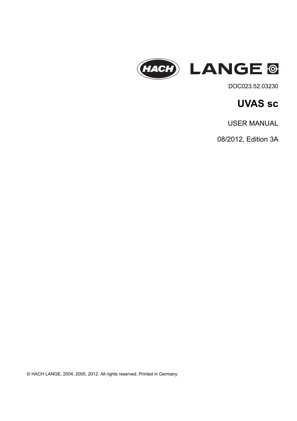 Hach-Lange UVAS sc User Manual | 40 pages