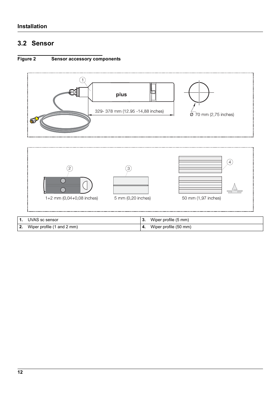 2 sensor, Installation | Hach-Lange UVAS sc User Manual | Page 12 / 40