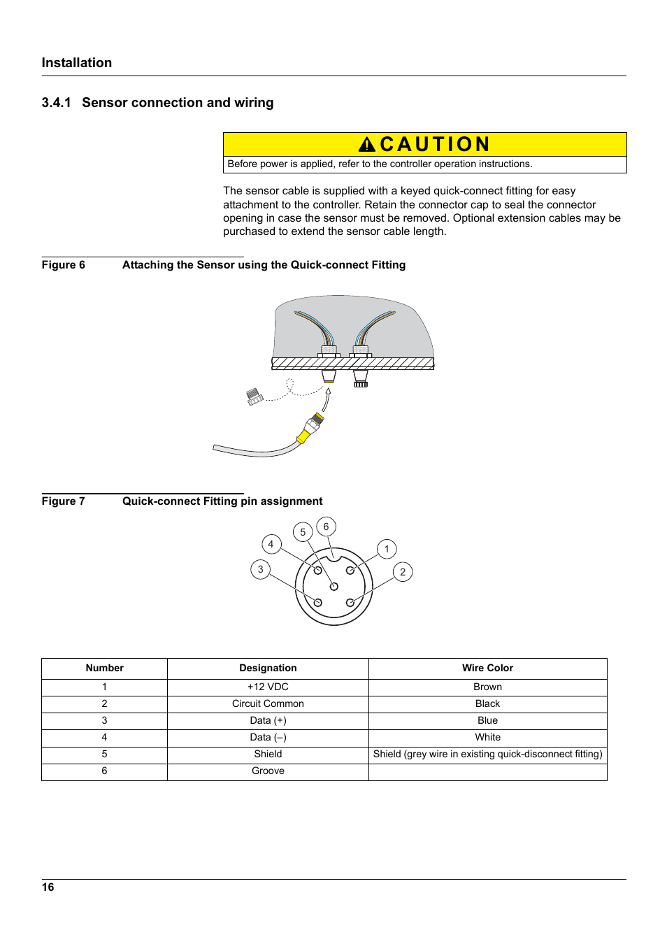 1 sensor connection and wiring, Installation 3.4.1 sensor connection and wiring | Hach-Lange UVAS sc User Manual | Page 16 / 40