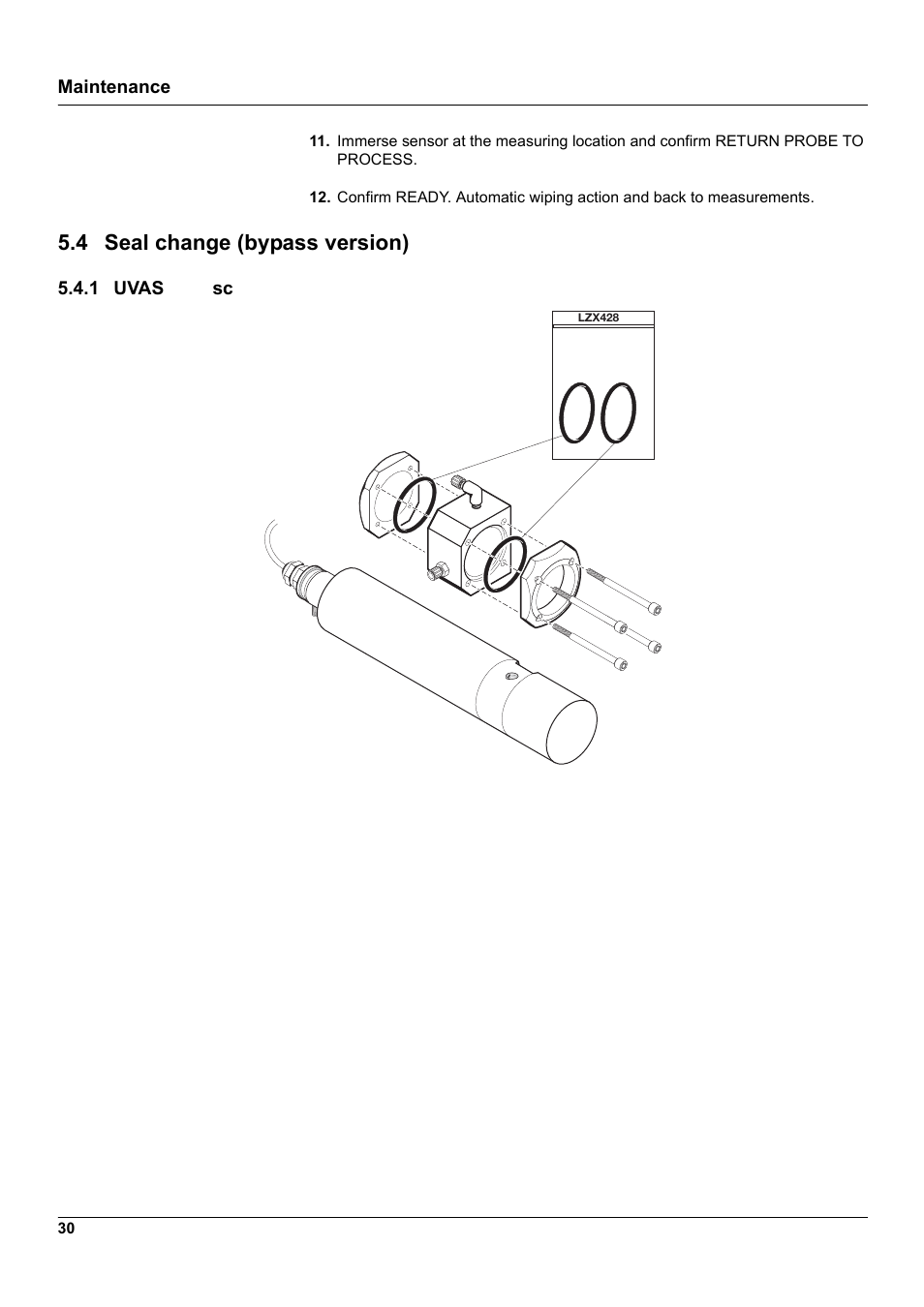 4 seal change (bypass version), 1 uvas plus sc | Hach-Lange UVAS sc User Manual | Page 30 / 40