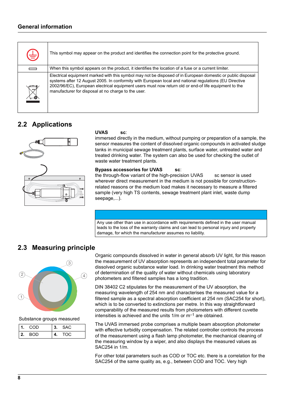 2 applications, 3 measuring principle, 2 applications 2.3 measuring principle | General information | Hach-Lange UVAS sc User Manual | Page 8 / 40