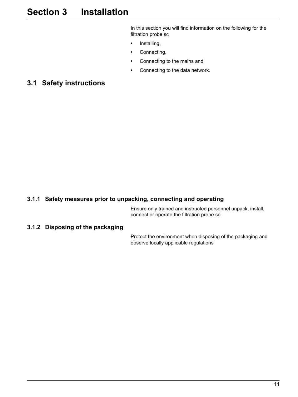 Section 3 installation, 1 safety instructions | Hach-Lange Filter probe sc User Manual | Page 13 / 46
