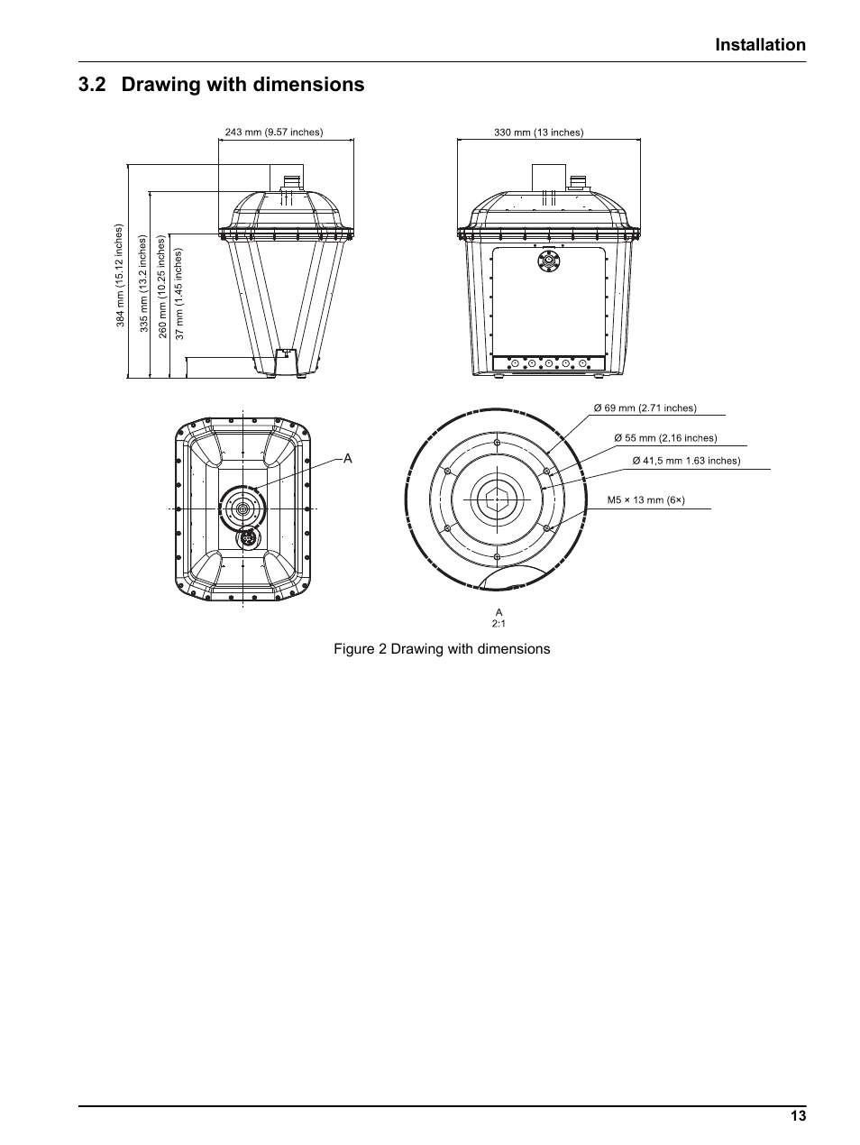 2 drawing with dimensions | Hach-Lange Filter probe sc User Manual | Page 15 / 46