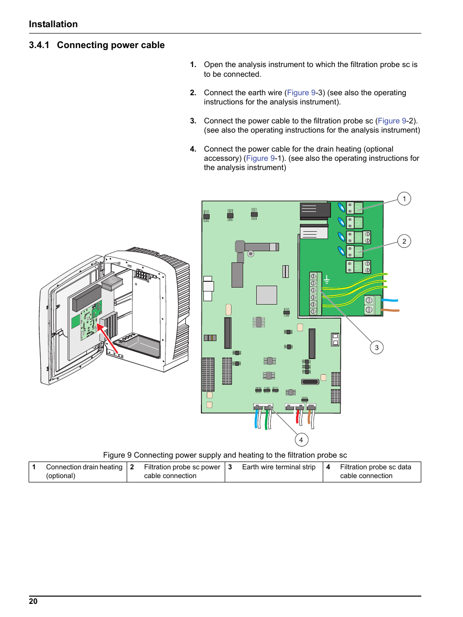 1 connecting power cable, Installation 3.4.1 connecting power cable | Hach-Lange Filter probe sc User Manual | Page 22 / 46