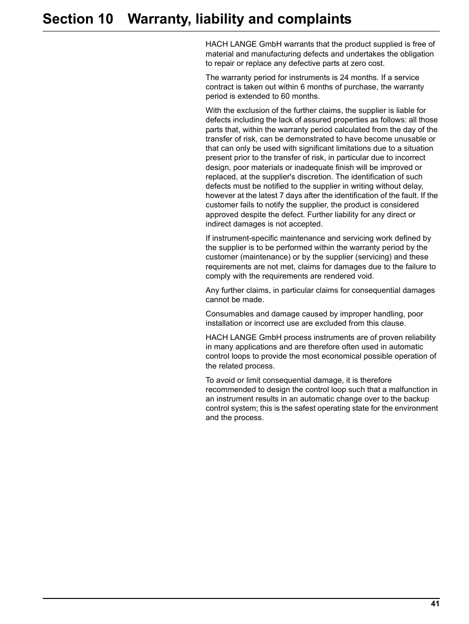 Section 10 warranty, liability and complaints | Hach-Lange Filter probe sc User Manual | Page 43 / 46