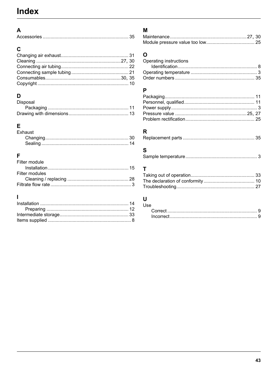 Index | Hach-Lange Filter probe sc User Manual | Page 45 / 46
