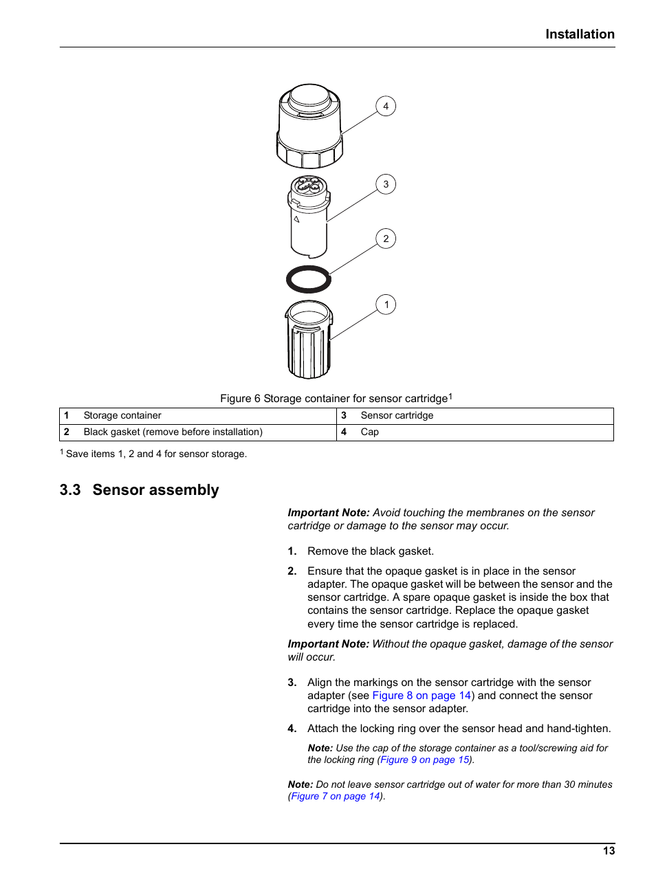 3 sensor assembly, 3 sensor, Installation | Hach-Lange NO3D sc Nitrate Sensor User Manual | Page 13 / 48