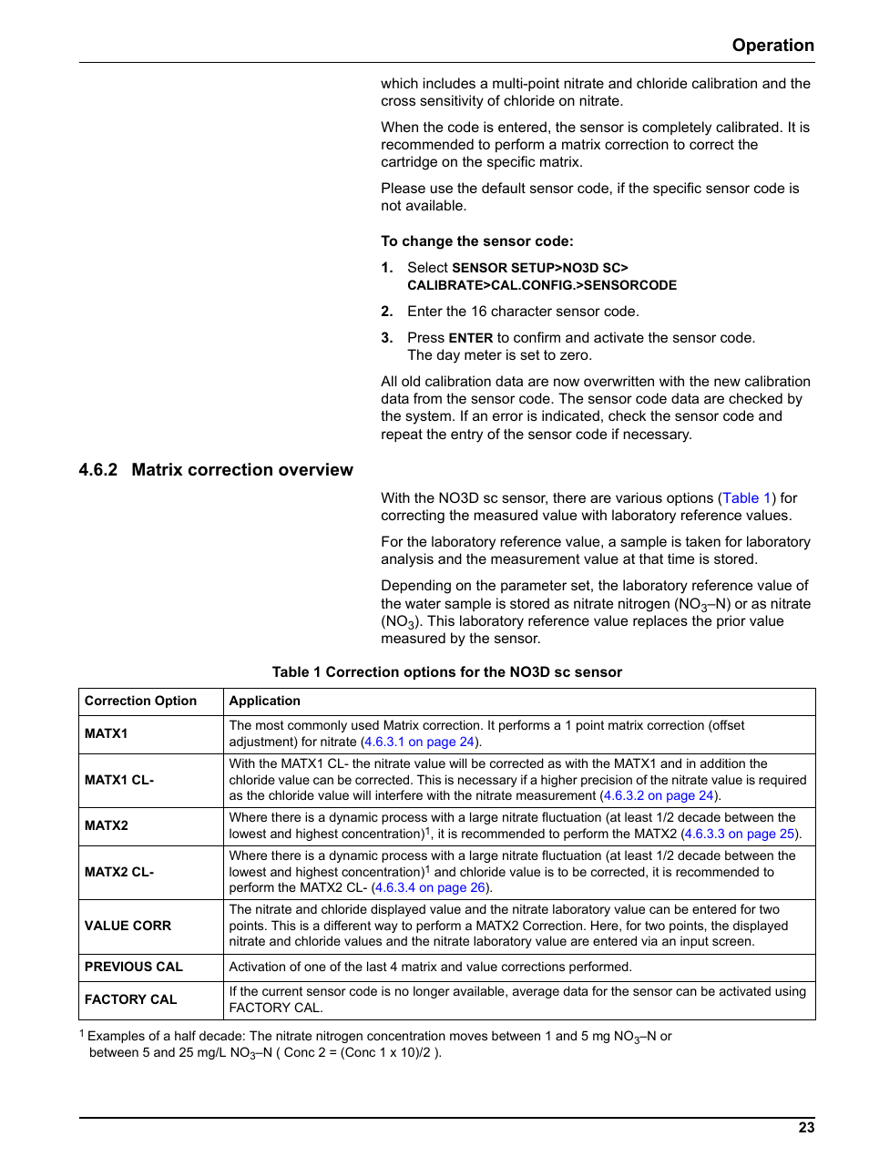 2 matrix correction overview, Operation | Hach-Lange NO3D sc Nitrate Sensor User Manual | Page 23 / 48