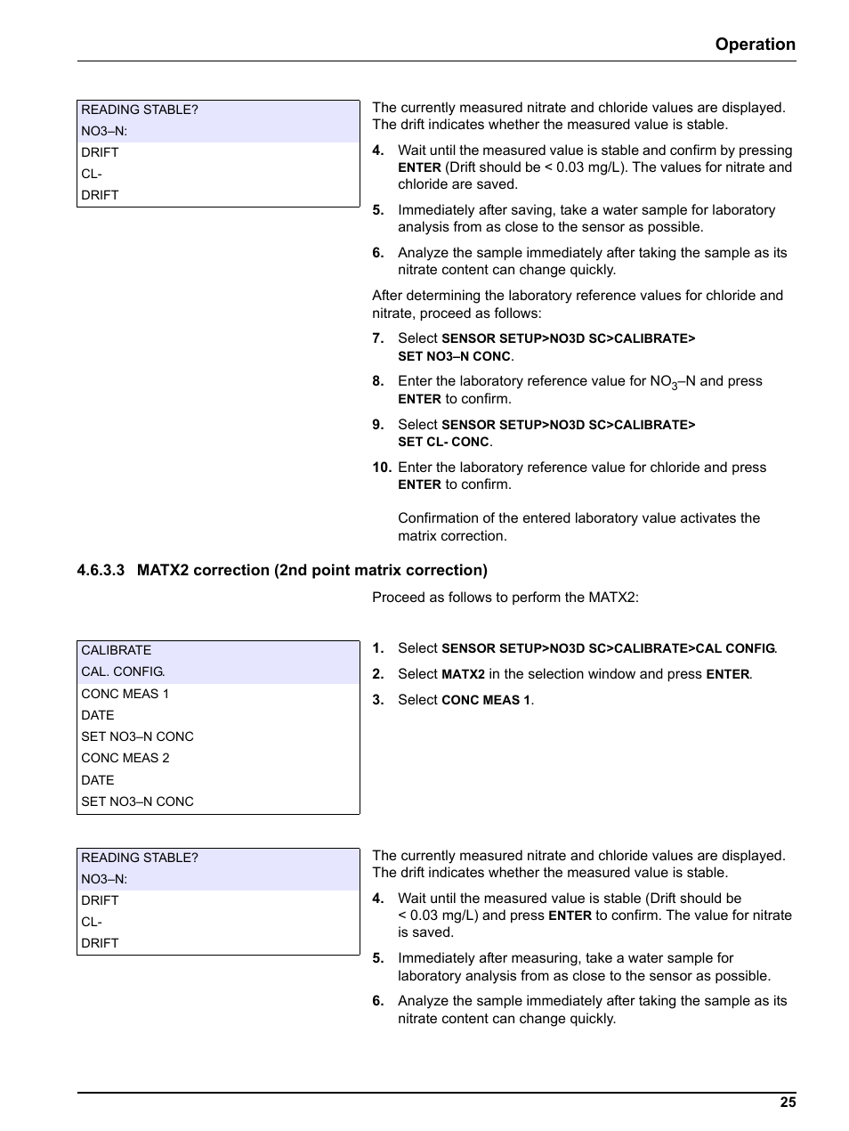 3 matx2 correction (2nd point matrix correction), Trix correction (see, Operation | Hach-Lange NO3D sc Nitrate Sensor User Manual | Page 25 / 48