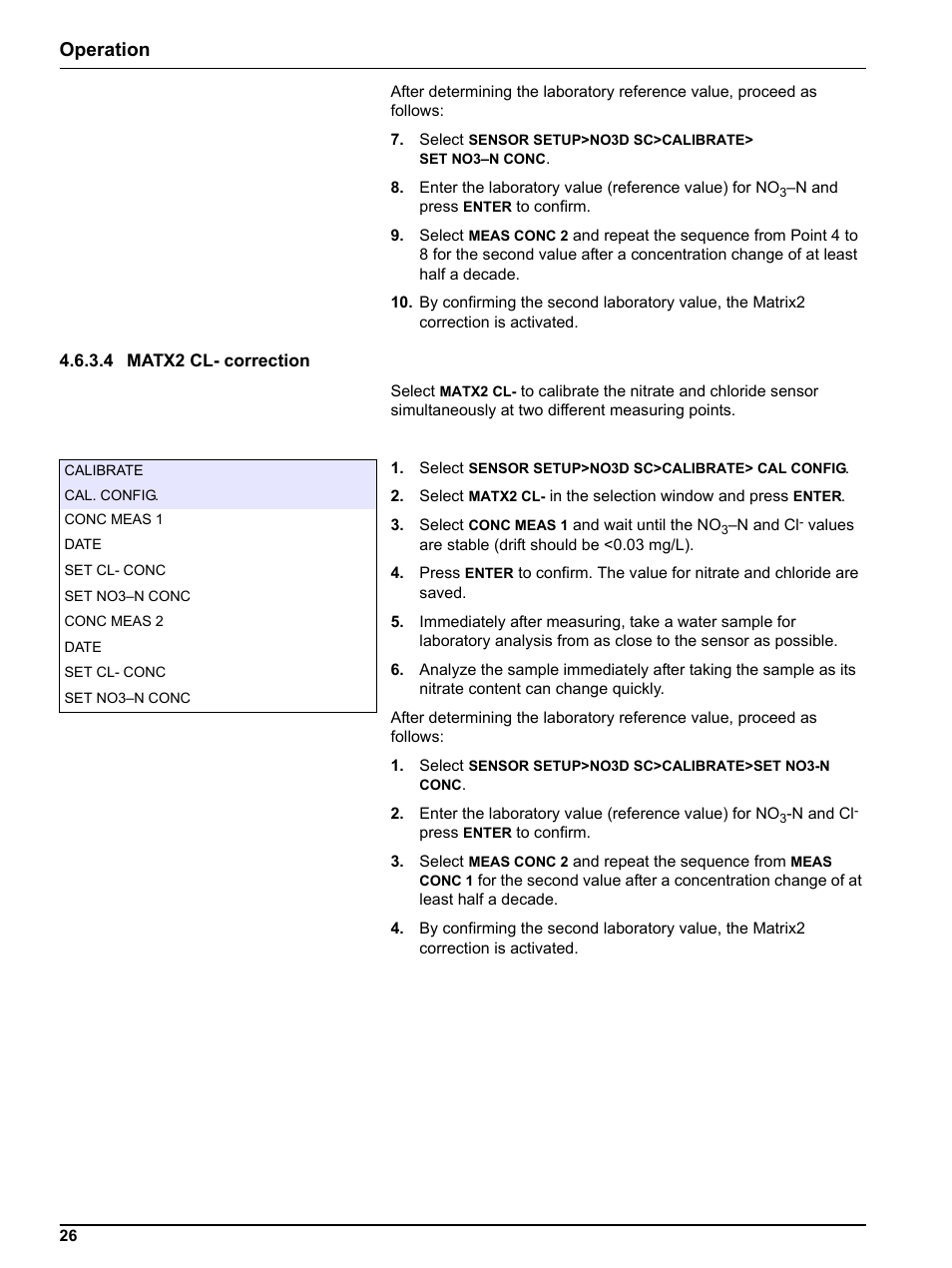 4 matx2 cl- correction, Tx2 cl, Operation | Hach-Lange NO3D sc Nitrate Sensor User Manual | Page 26 / 48