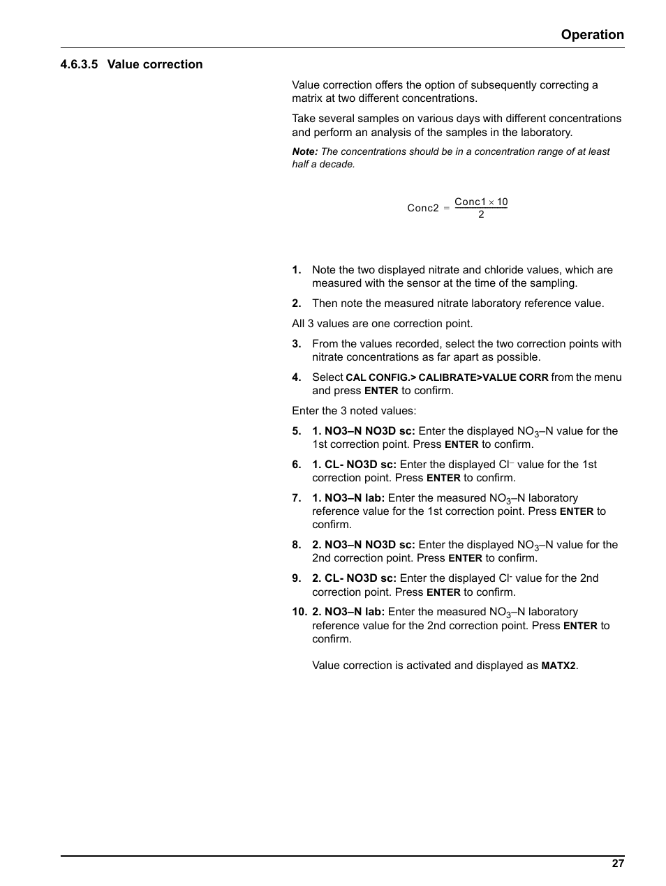 5 value correction, Operation | Hach-Lange NO3D sc Nitrate Sensor User Manual | Page 27 / 48