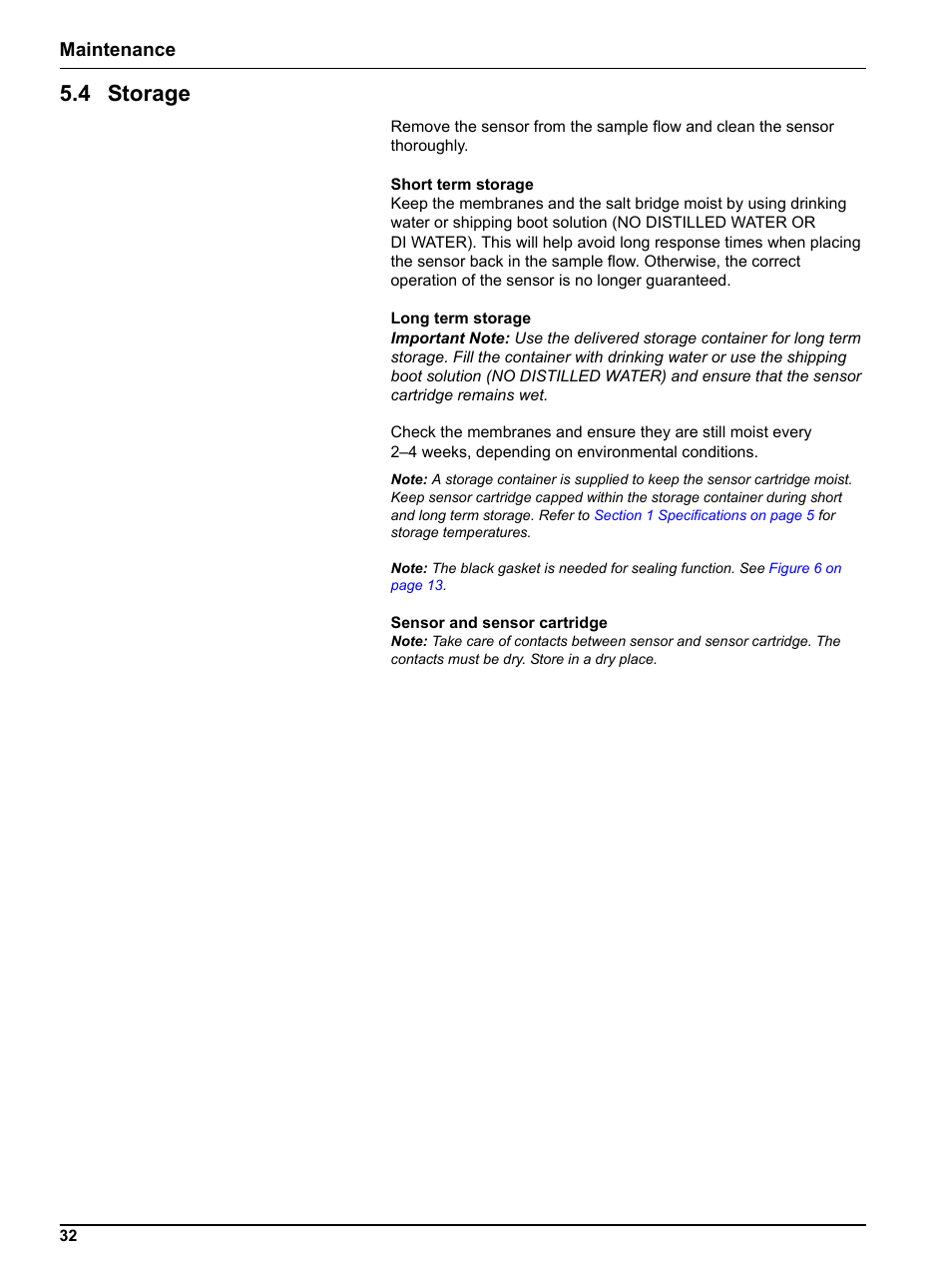 4 storage, Maintenance | Hach-Lange NO3D sc Nitrate Sensor User Manual | Page 32 / 48